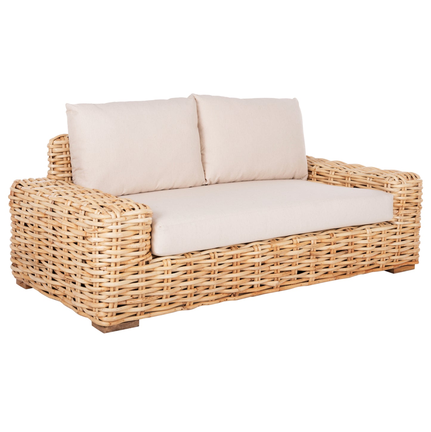 Outdoor Sofa 2-seater Tropel Hm9809 Mango Wood-rattan Natural Color-white Cushions 192x88x70-85hcm.