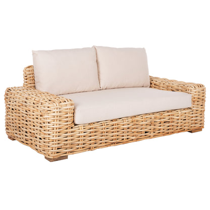 Outdoor Sofa 2-seater Tropel Hm9809 Mango Wood-rattan Natural Color-white Cushions 192x88x70-85hcm.