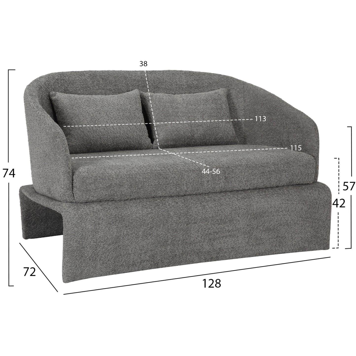 Sofa 2-seater Bevy2 Hm9678.01 Grey Boucle Fabric-metal Frame 128x72x74hcm.