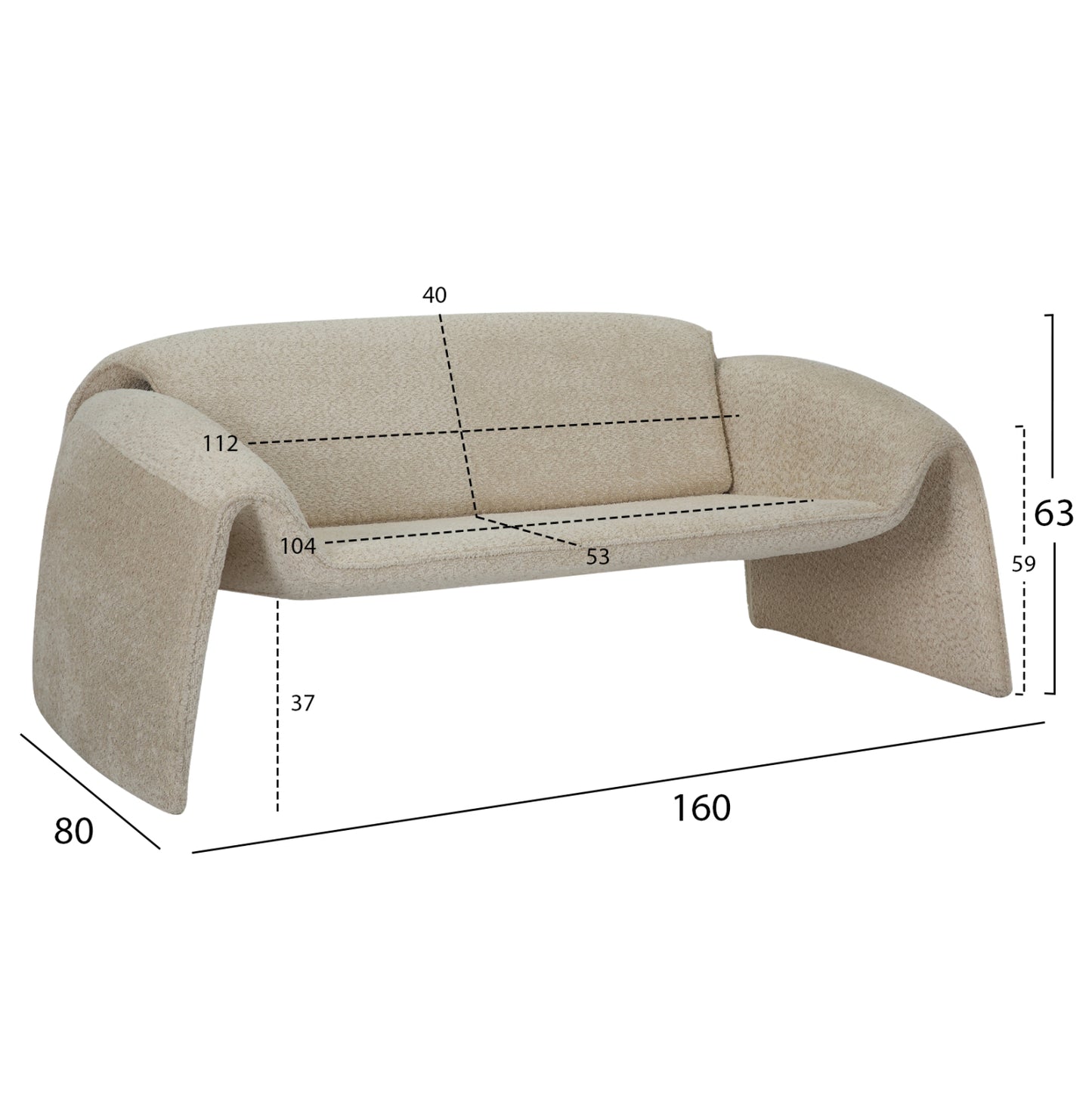 Sofa 2-seater Laforge Hm9680.03 Metal Frame-beige Boucle Fabric 160x80x63hcm.