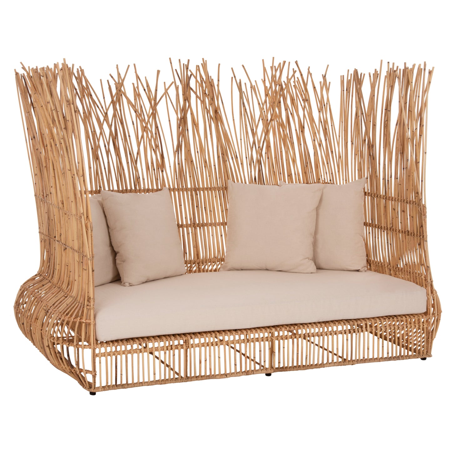 Sofa Outdoors Zephyr Hm5988 Rattan Canes In Natural-cushion Set In Beige 200x120x142hcm.