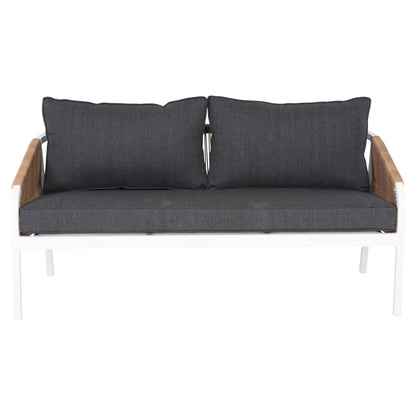 Outdoor Sofa 3-seater Maerly Hm6055.01 Aluminum In White-dark Beige Synthetic Rope-anthracite Cushions