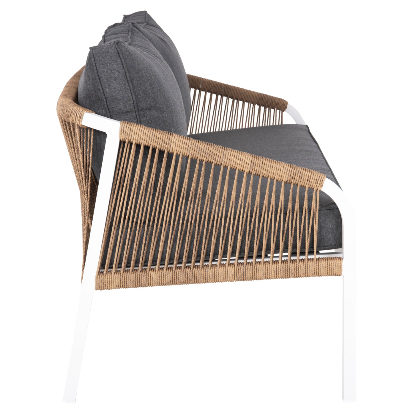 Outdoor Sofa 3-seater Maerly Hm6055.01 Aluminum In White-dark Beige Synthetic Rope-anthracite Cushions