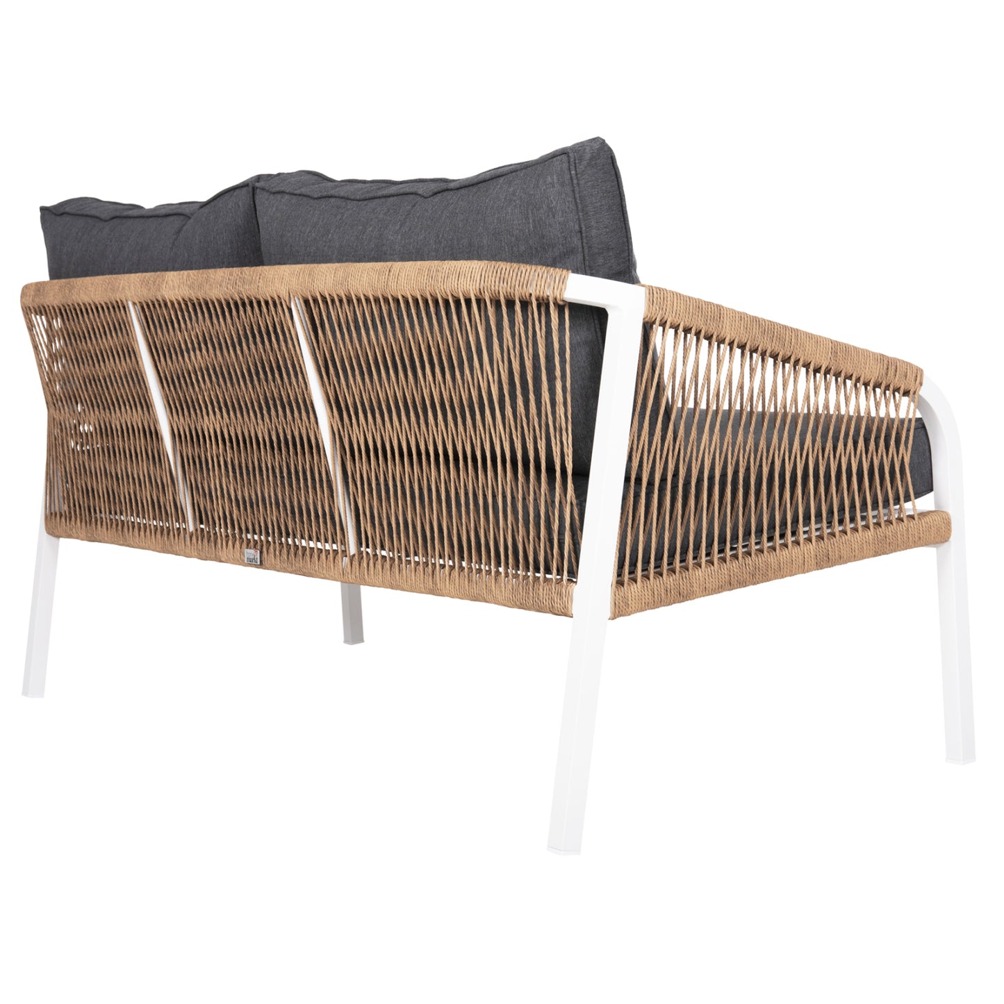 Outdoor Sofa 3-seater Maerly Hm6055.01 Aluminum In White-dark Beige Synthetic Rope-anthracite Cushions