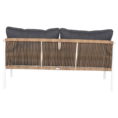 Outdoor Sofa 3-seater Maerly Hm6055.01 Aluminum In White-dark Beige Synthetic Rope-anthracite Cushions