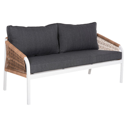 Outdoor Sofa 3-seater Maerly Hm6055.01 Aluminum In White-dark Beige Synthetic Rope-anthracite Cushions