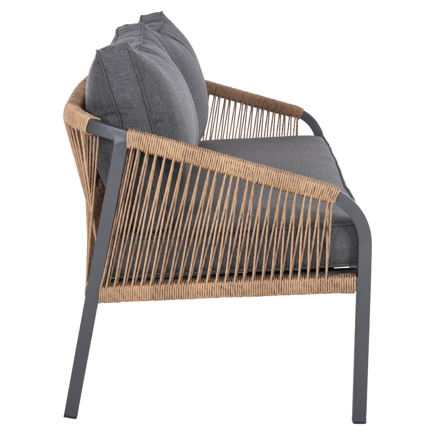 Outdoor Sofa 3-seater Maerly Hm6055.03 Aluminum In Anthracite-dark Beige Synthetic Rope-anthracite Cushions