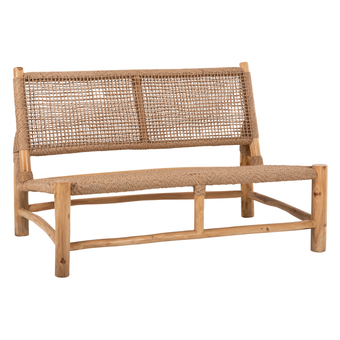 Outdoor Sofa 2-seater Londer Hm5984 Teak Wood And Synthetic Twisted Rattan 120x75x78h Cm.