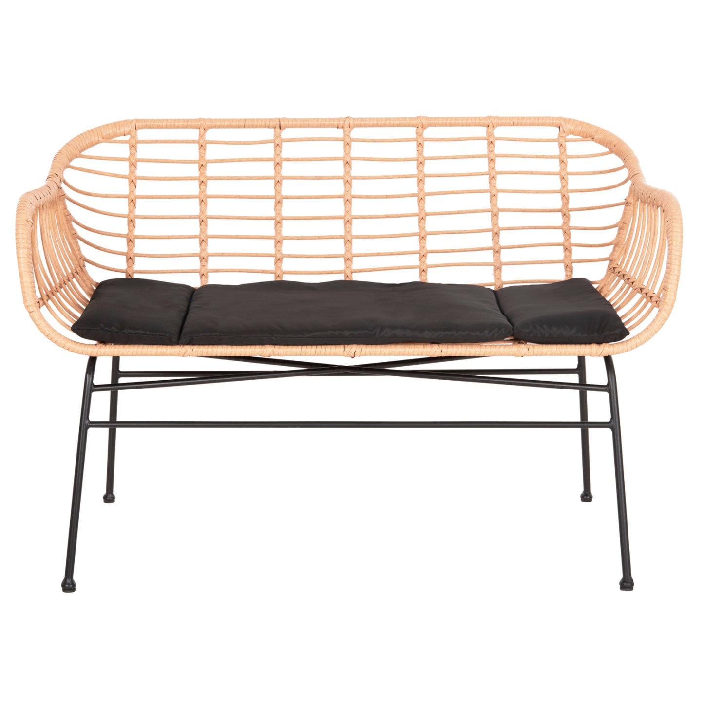 Outdoor Bench With Arms Allegra Hm6077 Black Metal-p.e. Rattan In Beige 120x62x80hcm.