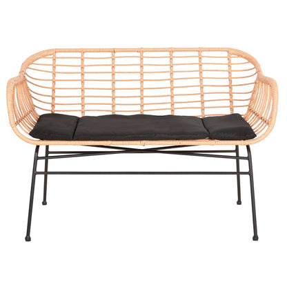 Outdoor Bench With Arms Allegra Hm6077 Black Metal-p.e. Rattan In Beige 120x62x80hcm.
