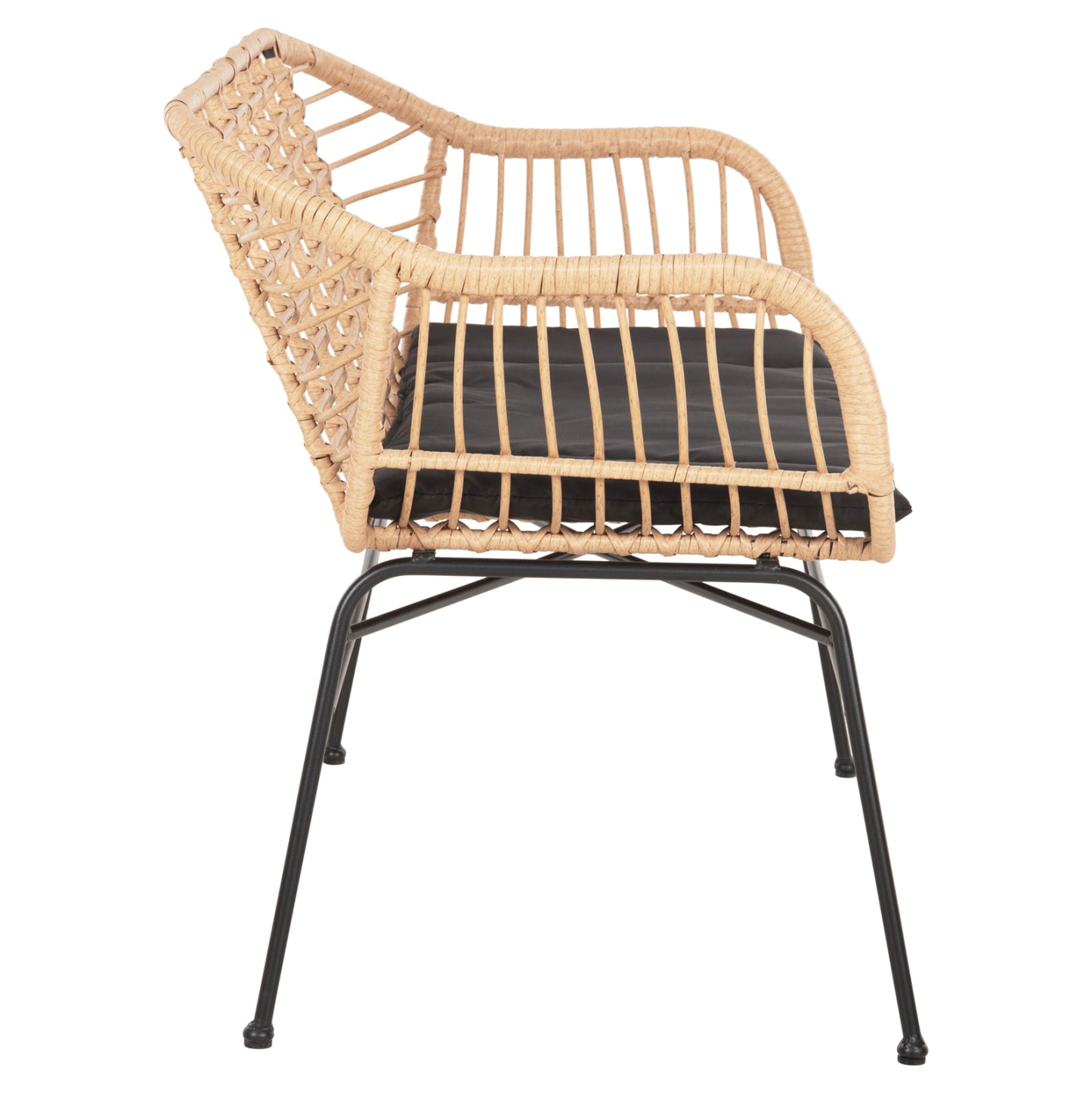 Outdoor Bench With Arms Allegra Hm6077 Black Metal-p.e. Rattan In Beige 120x62x80hcm.