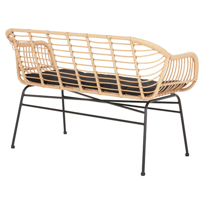 Outdoor Bench With Arms Allegra Hm6077 Black Metal-p.e. Rattan In Beige 120x62x80hcm.