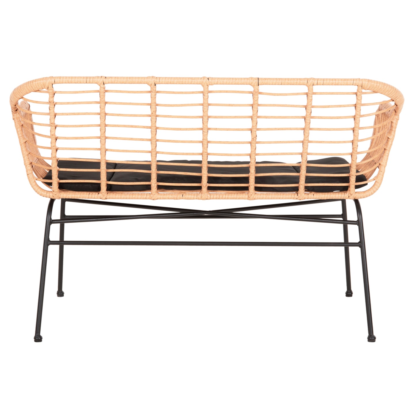 Outdoor Bench With Arms Allegra Hm6077 Black Metal-p.e. Rattan In Beige 120x62x80hcm.