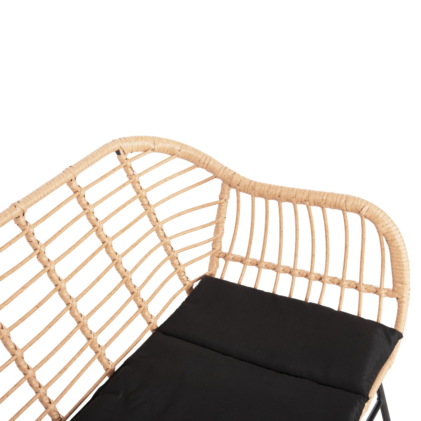 Outdoor Bench With Arms Allegra Hm6077 Black Metal-p.e. Rattan In Beige 120x62x80hcm.