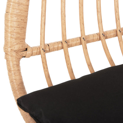 Outdoor Bench With Arms Allegra Hm6077 Black Metal-p.e. Rattan In Beige 120x62x80hcm.