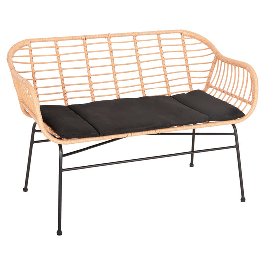 Outdoor Bench With Arms Allegra Hm6077 Black Metal-p.e. Rattan In Beige 120x62x80hcm.