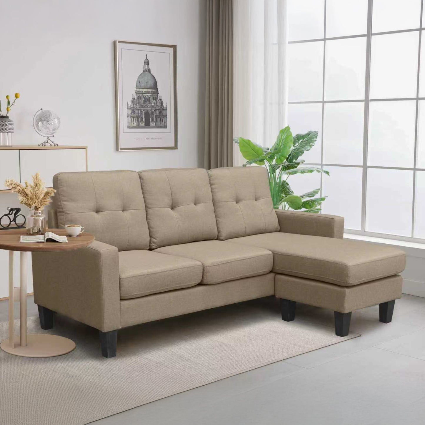 Corner Sofa Reversible Meggy Hm3297.03 Beige Fabric 184.5x129x86hcm.