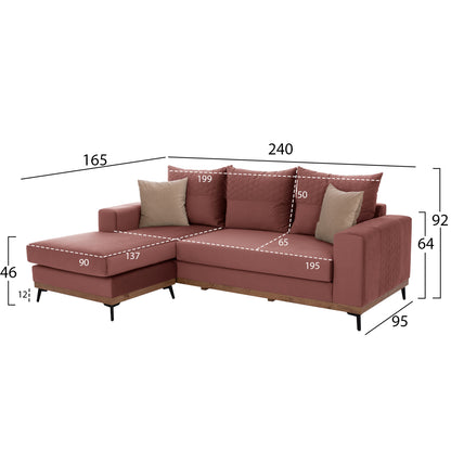 Portofino Corner Sofa, Dusty Pink, High Leg, 2pcs, Interchangeable, Stain-resistant, And Water-repellent Fab