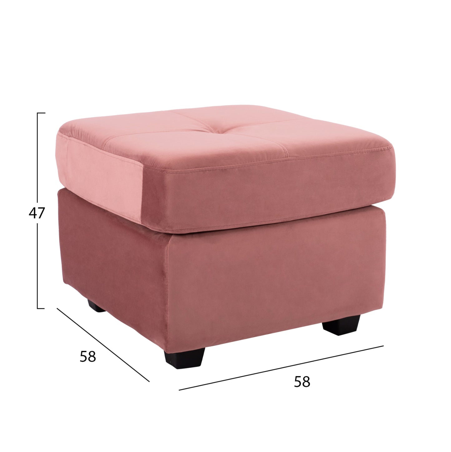 Sofa Corner Reversible Fabric Velvet Dusty Pink 207x145x85y Cm. Hm3004.12