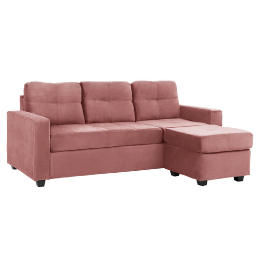 Sofa Corner Reversible Fabric Velvet Dusty Pink 207x145x85y Cm. Hm3004.12