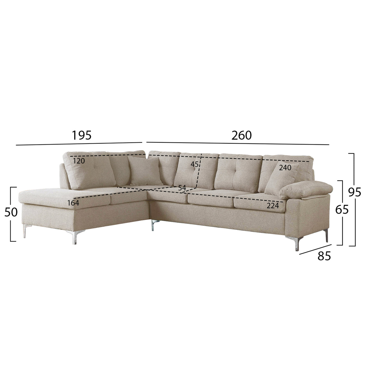 Corner Left Sofa Hm3086l Beige 260x195x95hcm