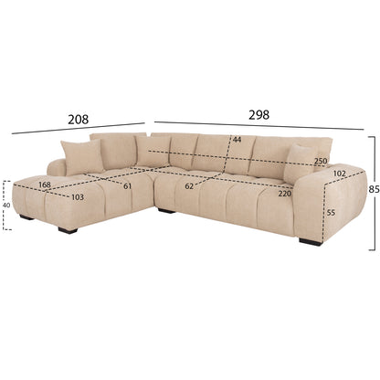 Corner Sofa (left) Coven Hm3266.01l Ecru Fabric 298x102-208x85hcm.