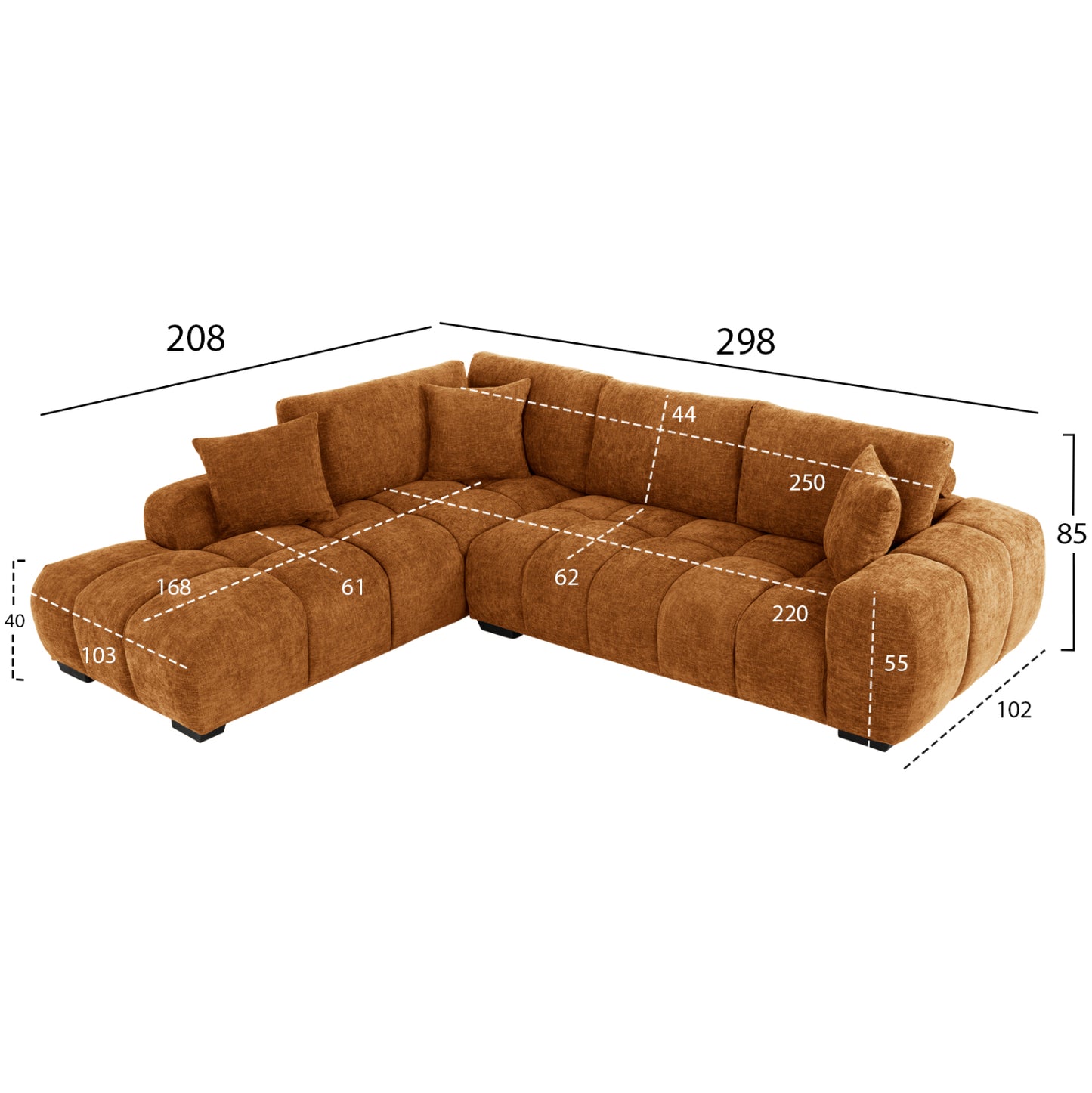 Corner Sofa (left) Coven Hm3266.02l Brick Red Fabric 298x102-208x85hcm.