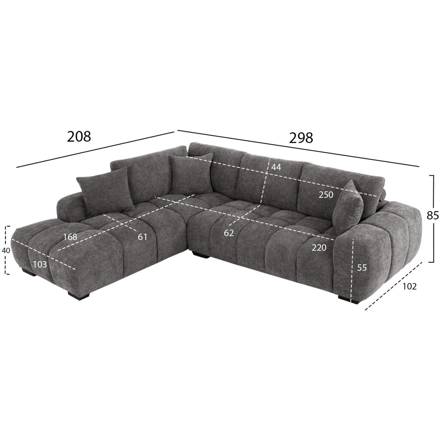 Corner Sofa (left) Coven Hm3266.03l Dark Grey Fabric 298x102-208x85hcm.