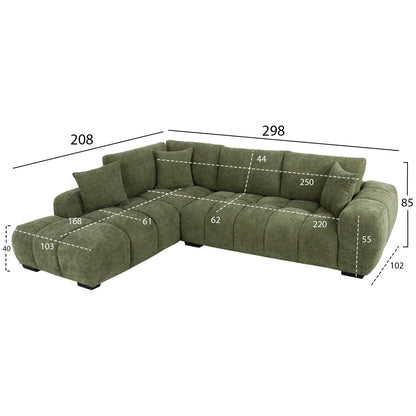 Corner Sofa (left) Coven Hm3266.14l Green Fabric 298x102-208x85hcm.