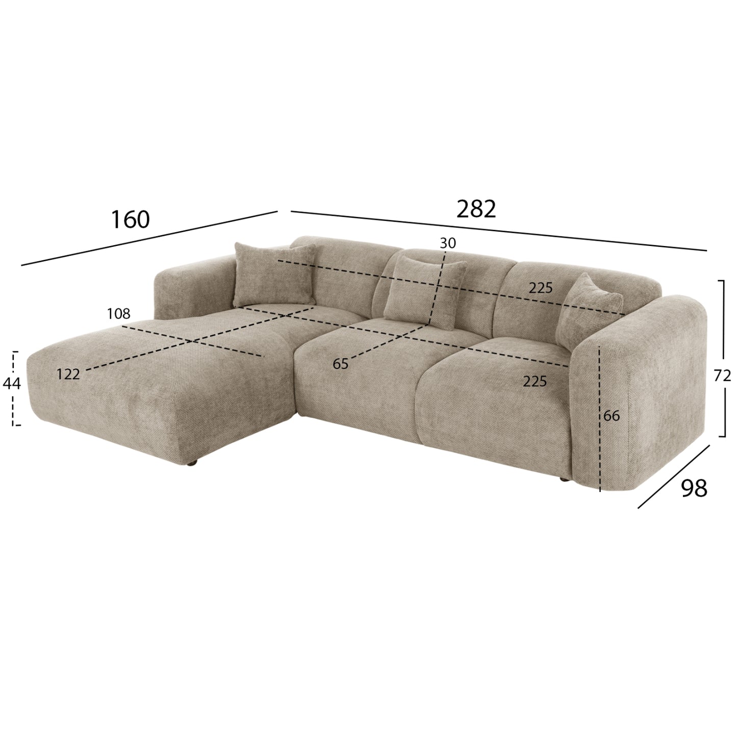 Corner Sofa (left) Bricken Hm3275.01l Beige Fabric 110-282x98-160x72hcm.