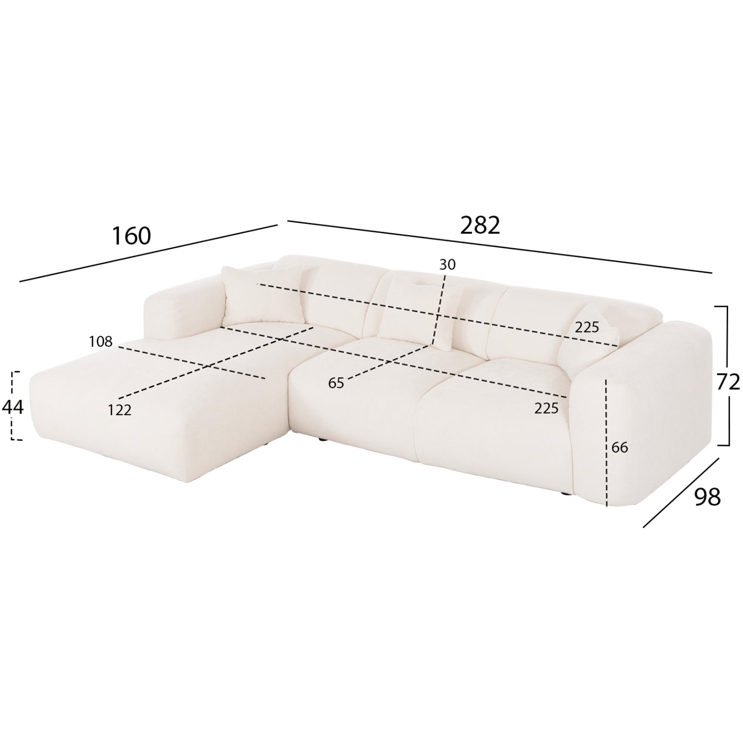 Corner Sofa (left) Bricken Hm3275.02l White Fabric 110-282x98-160x72hcm.