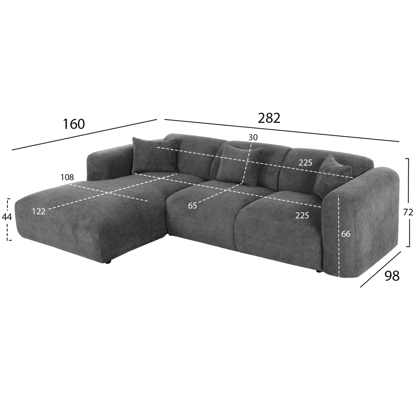 Corner Sofa (left) Bricken Hm3275.04l Anthracite Fabric 110-282x98-160x72hcm.