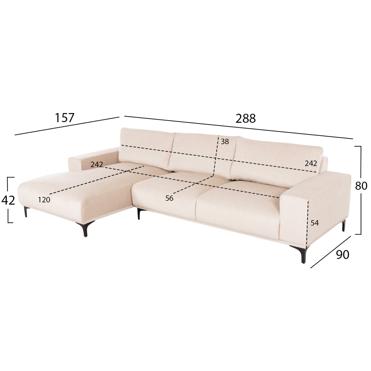 Corner Sofa (left) Noa Hm3278.01l Ecru Fabric 288x90-157x67-80hcm.