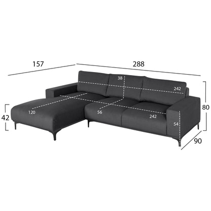 Corner Sofa (left) Noa Hm3278.02l Anthracite Fabric 288x90-157x67-80hcm.