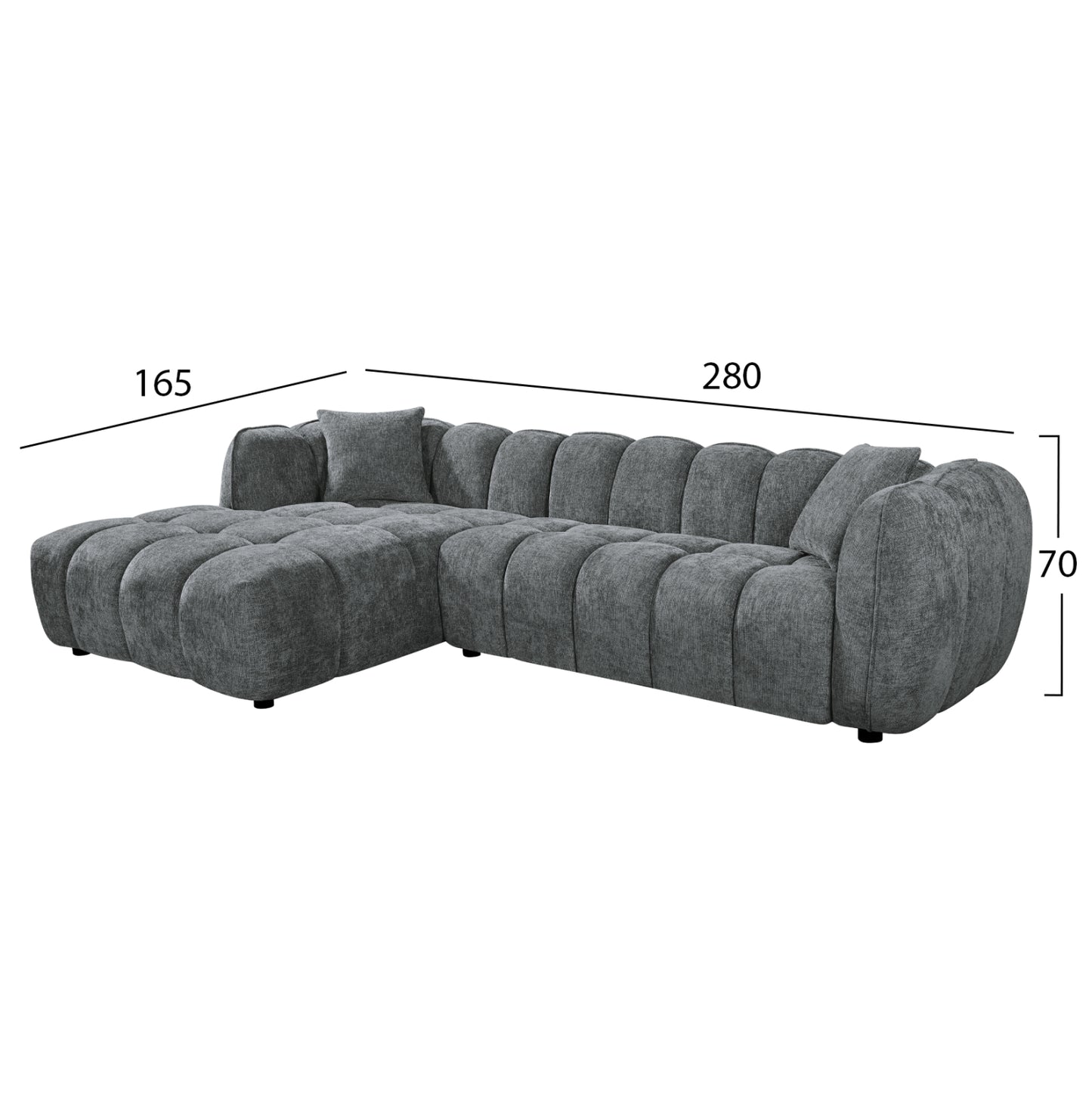 Corner Sofa (left) Lykke Hm3326.01l Grey Fabric 280x89-165(chaise)x70hcm.
