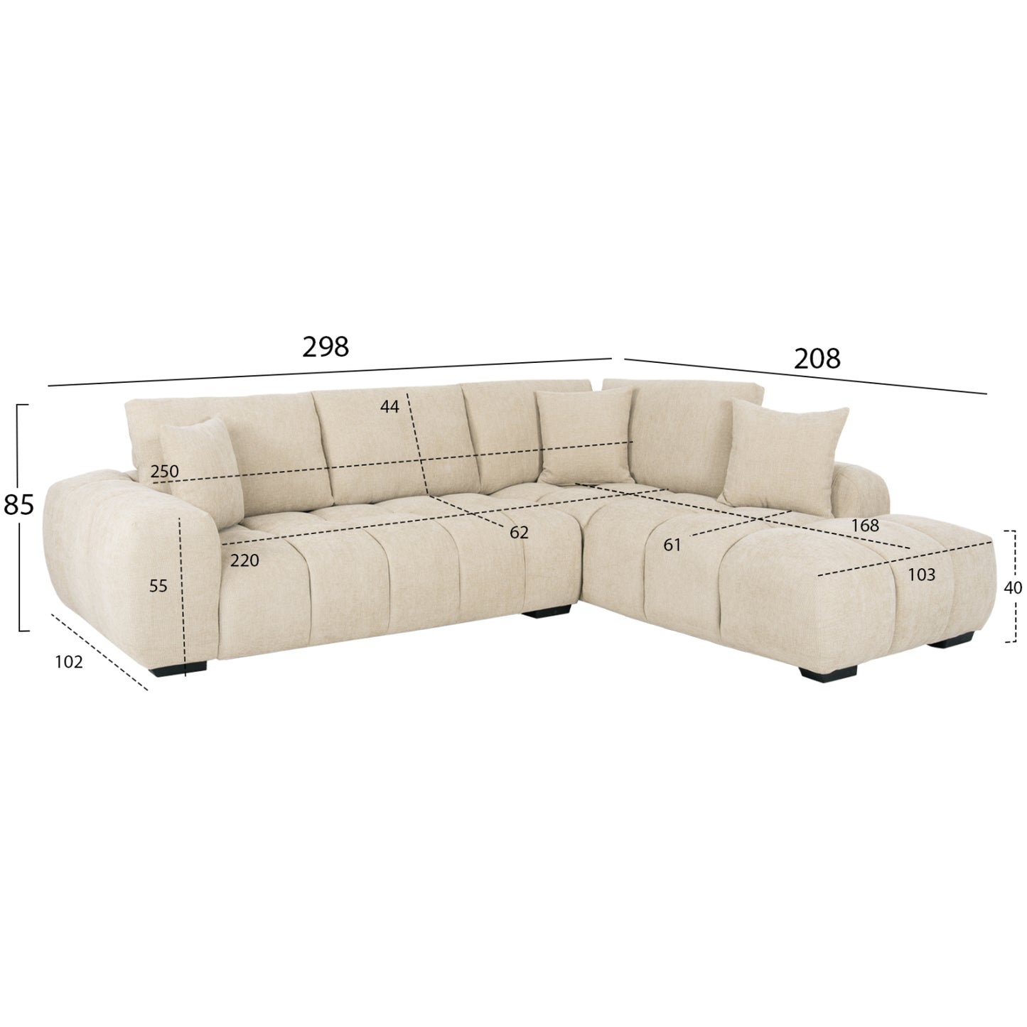Corner Sofa (right) Coven Hm3266.01r Ecru Fabric 298x102-208x85hcm.