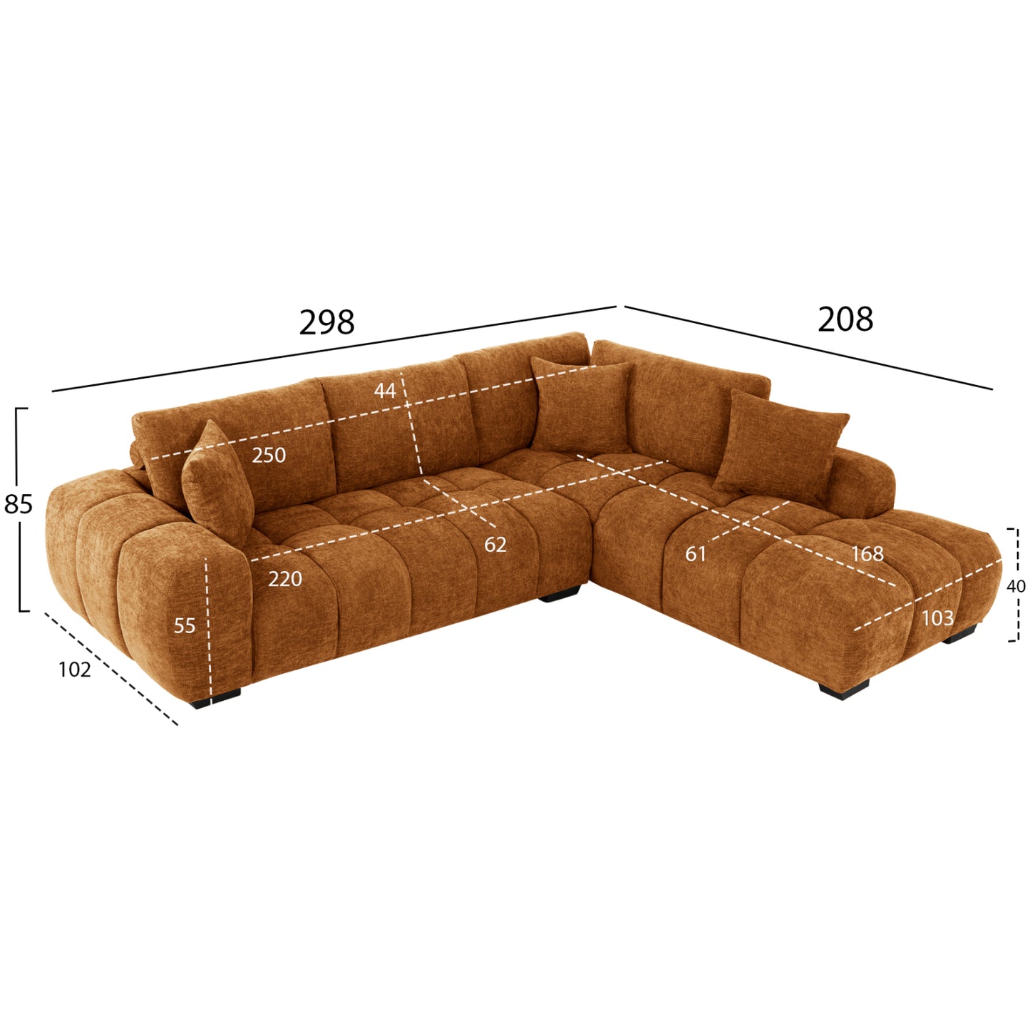 Corner Sofa (right) Coven Hm3266.02r Brick Red Fabric 298x102-208x85hcm.