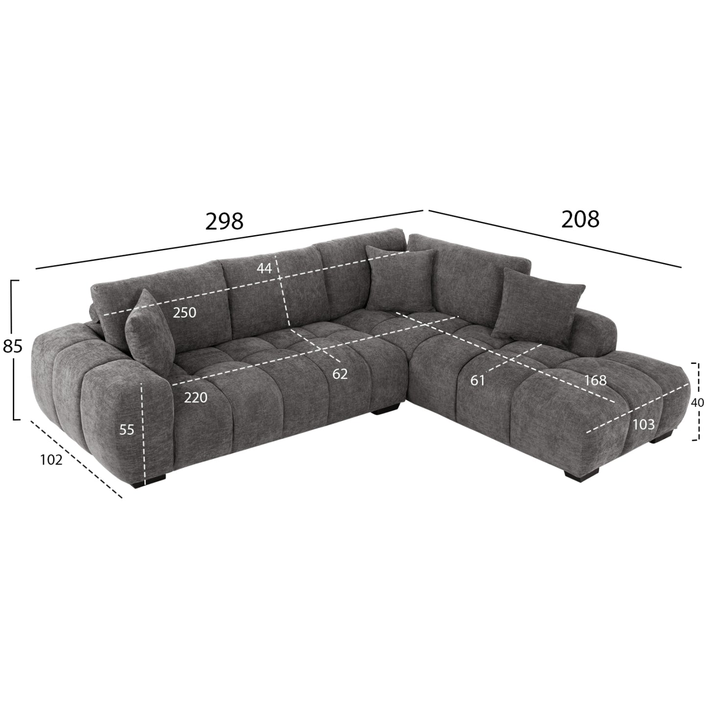 Corner Sofa (right) Coven Hm3266.03r Dark Grey Fabric 298x102-208x85hcm.