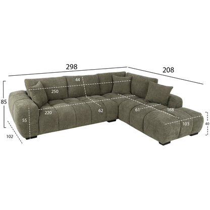 Corner Sofa (right) Coven Hm3266.04r Green Fabric 298x102-208x85hcm.