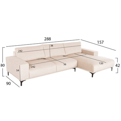 Corner Sofa (right) Noa Hm3278.01r Ecru Fabric 288x90-157x67-80hcm.