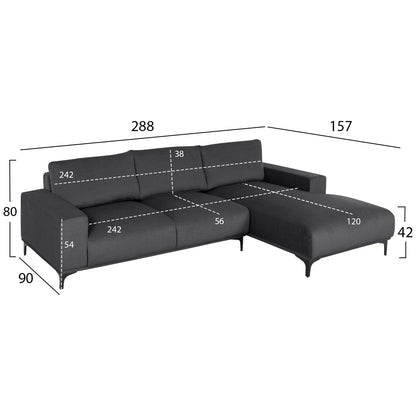 Corner Sofa (right) Noa Hm3278.02r Anthracite Fabric 288x90-157x67-80hcm.