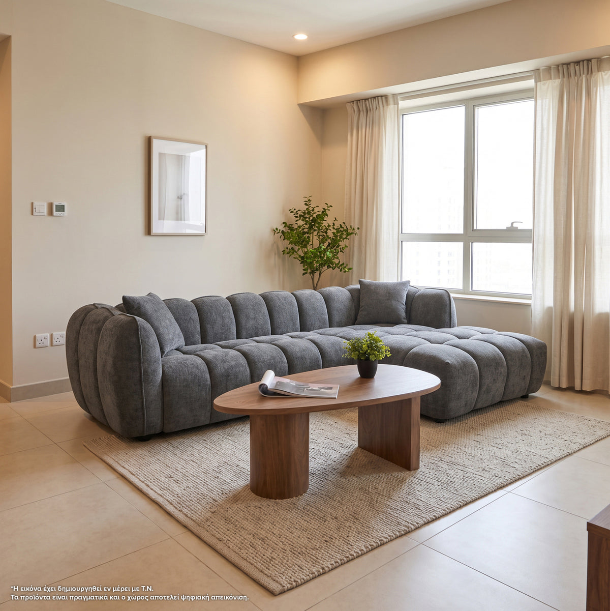 Corner Sofa (right) Lykke Hm3326.01r Grey Fabric 280x89-165(chaise)x70hcm.