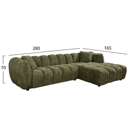 Corner Sofa (right) Lykke Hm3326.03r Green Fabric 280x89-165(chaise)x70hcm.