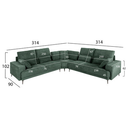 Corner Sofa Symmet Hm3269.05 Green Fabric-glossy Anthracite Legs 314x314x90-102hcm.