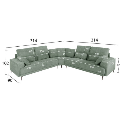 Corner Sofa Symmet Hm3269.06 Mint Fabric-glossy Anthracite Legs 314x314x90-102hcm.