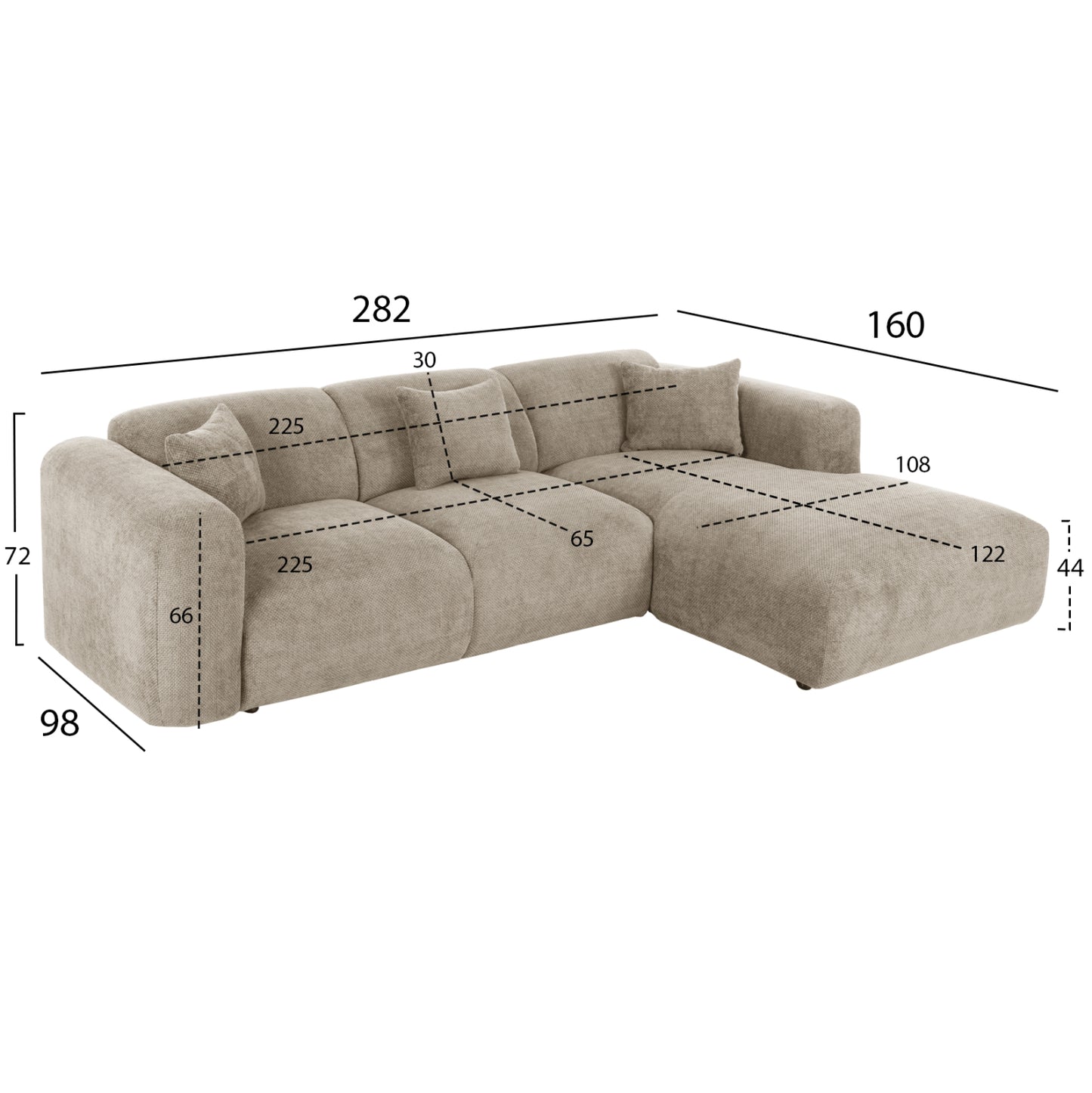 Corner Sofa Bricken Hm3275.01r Beige Fabric 110-282x98-160x72hcm.