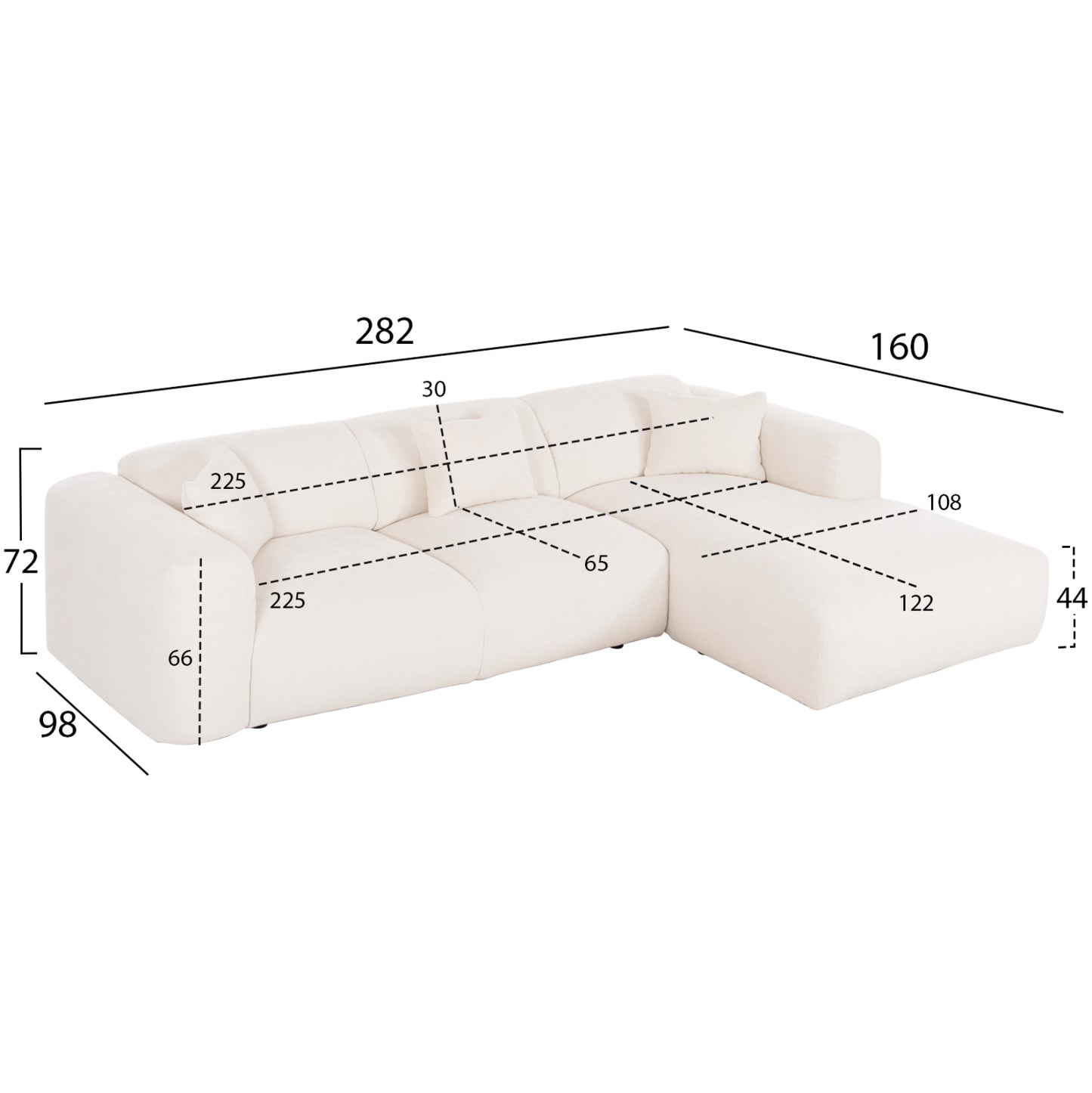 Corner Sofa Bricken Hm3275.02r White Fabric 110-282x98-160x72hcm.