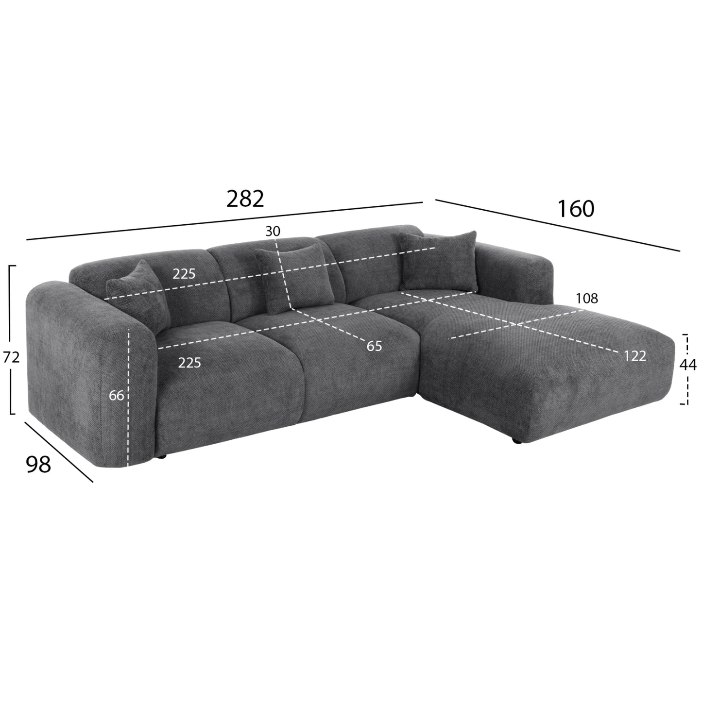 Corner Sofa Bricken Hm3275.04r Anthracite Fabric 110-282x98-160x72hcm.