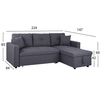 Corner Sofa Bed Wayne 224x147x85 Hm3028.11 Grey Fabric