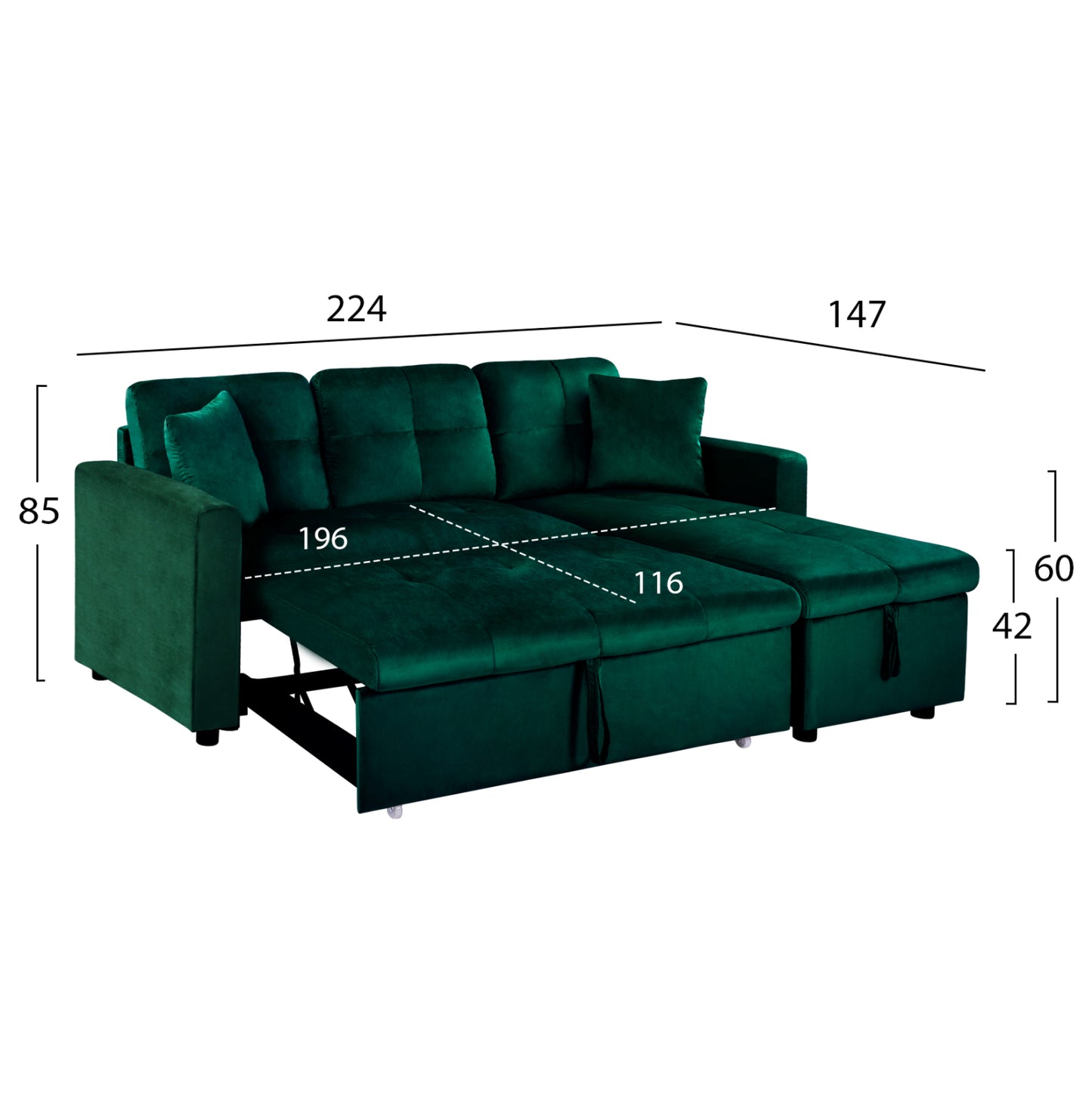 Corner Sofa Bed Wayne 224x147x85 Hm3028.13 Cypress Green Velvet
